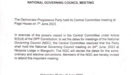 All set for DPP Convention: Central Committee meets On June 24 at Nkopola Lodge to decide dates