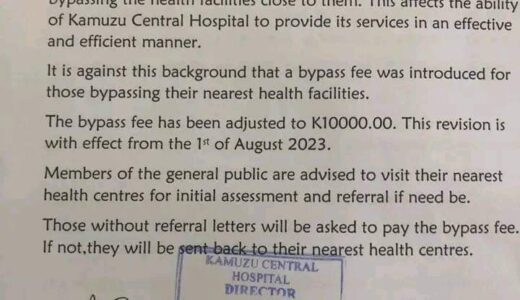 Kamuzu Central Hospital to start charging patients K10,000 by-pass fee