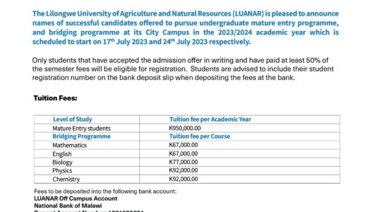 LUANAR hikes tuition fees