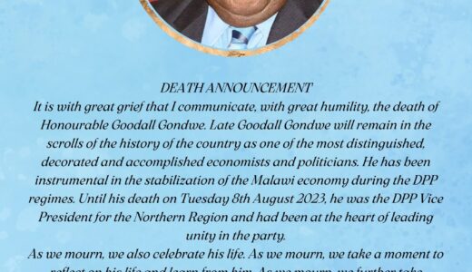 Mutharika in an emotional tribute to late Goodall Gondwe