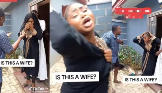 Cheating wife begs camera man as husband busts hotel, finds her with another man (Photos+Video)