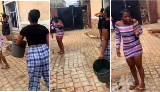 Lady disgraces young sister for wearing short dress to church, pours water on her (See Photos)