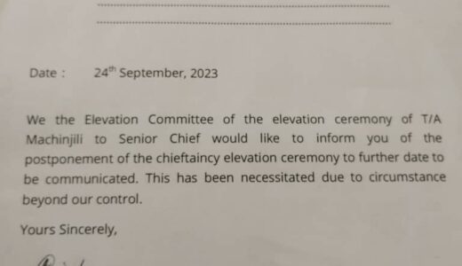 Senior Chief Machinjiri’s elevation ceremony postponed