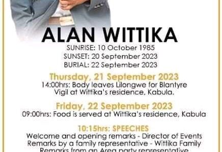 Coca-cola Beverages Sales Manager Allan Witika’s burial today in Blantyre