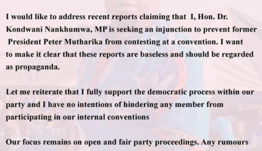 Nankhumwa denies planning to obtain injunction against Mutharika’s candidature