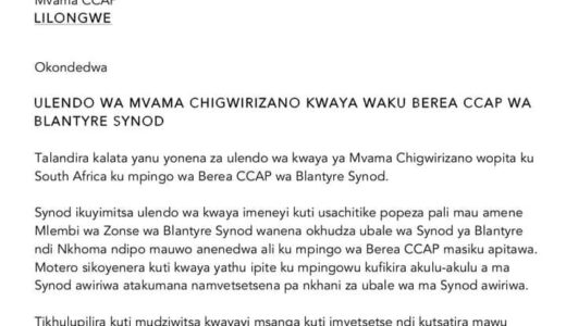 Nkhoma Synod cancels choir’s trip to RSA over attack from Blantyre Synod