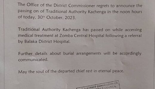 Traditional authority Kachenga of Balaka dies