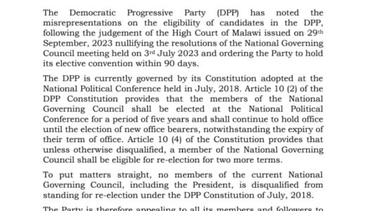 DPP says Mutharika is not disqualified to contest as President