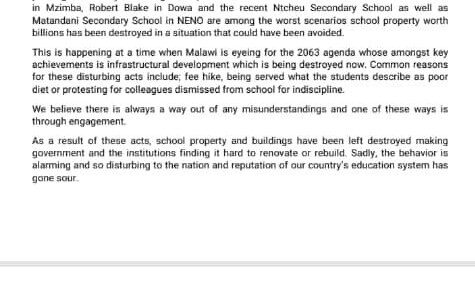 MEWA speaks out after rampart Students demonstration in Secondary Schools