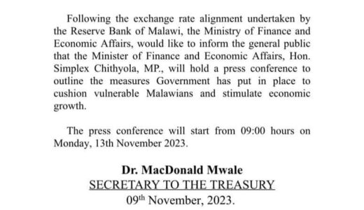Finance Minister Simplex Chithyola to announce measures to cushion Malawians