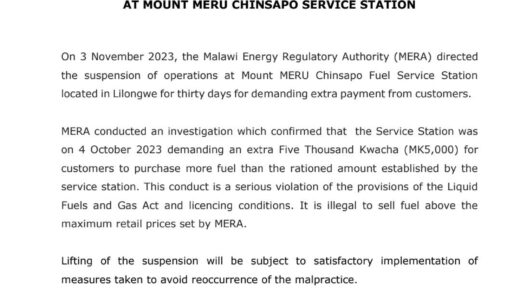MERA suspends operations at Mount Meru in Chinsapo
