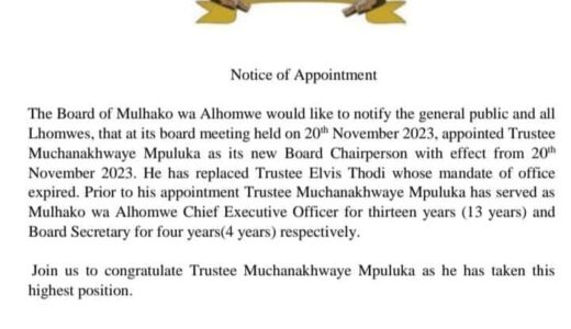 Muchanakwaye Mpuluka appointed as Mulhakho wa Alhomwe Board Chair