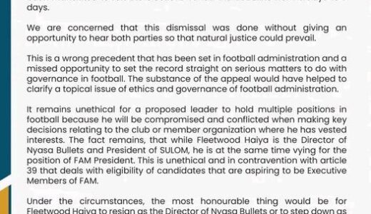 Unethical leadership has no place in modern football-Walter hits back at FAM Appeals Committee