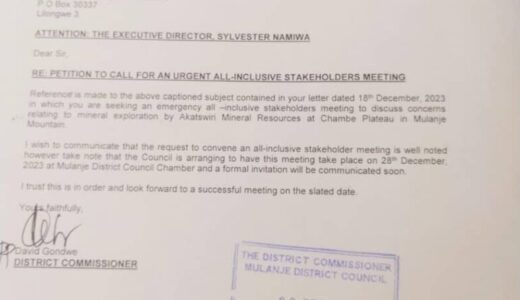Mulanje DC nods to all inclusive stakeholders meet on mining activities