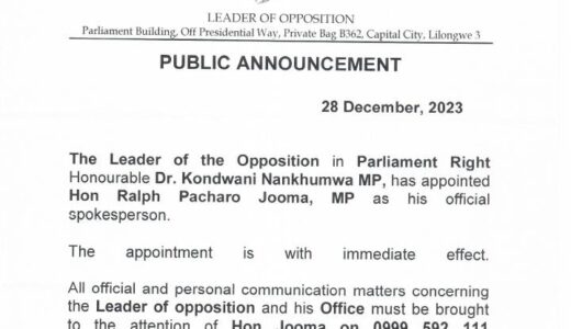 Nankhumwa appoints Ralph Jooma as his spokesperson