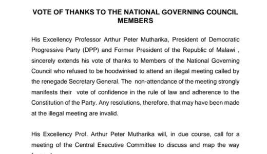 Mutharika hails NGC Members who shun Lilongwe Meeting