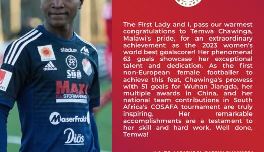Chakwera congratulates Temwa Chawinga for scooping IFFHS award