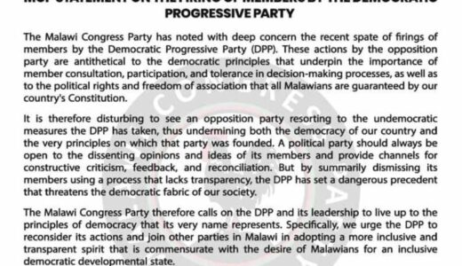 MCP condemns DPP for ‘firing’ Nankhumwa, others