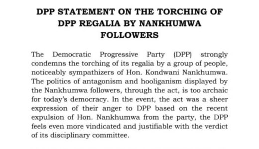 DPP condemns torching of party regalia by Nankhumwa followers