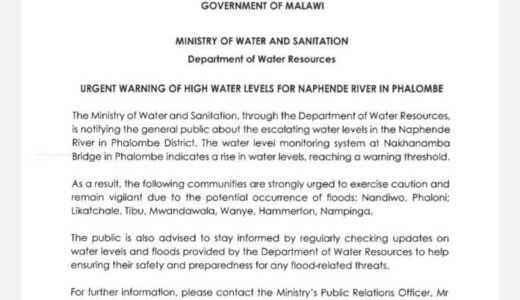 Govt warns of flash floods in Phalombe