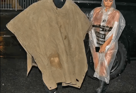 Kanye West’s wife Biance Censori goes completely n@ked under transparent raincoat for outing (See Photos)