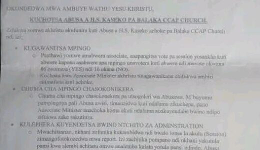 Balaka CCAP excommunicates 37 members for reportedly writing anonymous letters ‘likely to incite violence’