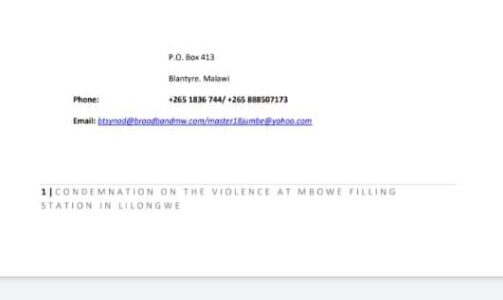 CCAP Blantyre Synod Condemns Mbowe’s political violence targeting DPP supporters