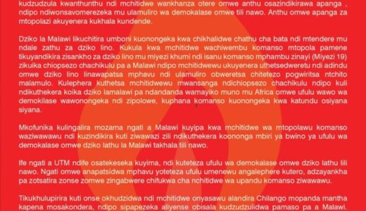 Chipani cha UTM chidzudzula za kuchuluka kwa zipolowe za ndale