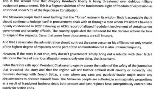 PETRA condemns arrest rumours of Journalist Gregory Gondwe