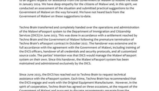 Techno Brain denies having a hand in Malawi e-passport system hacking