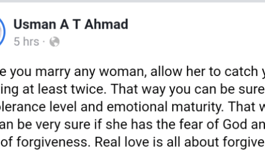 Before you marry any woman, allow her to catch you cheating so you can be sure she has the spirit of forgiveness – Man advises fellow men