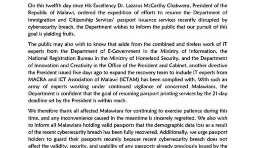 Immigration faces ‘race against time’ as Chakwera’s ultimatum expires in less than 216 hours