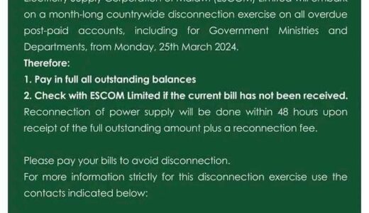 BREAKING NEWS: ESCOM to disconnect electricity in Govt offices