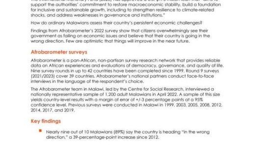 90% of citizens say Malawi heading towards wrong direction- Latest Afrobarometer Poll