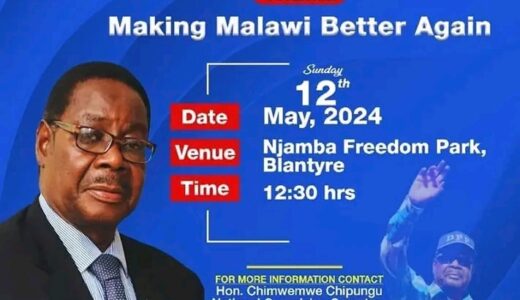 Mutharika Gears Up for Massive Comeback Rally in Blantyre, Eyes 2024 Presidency