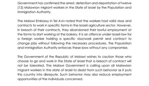 12 Malawian farm workers deported in Israel