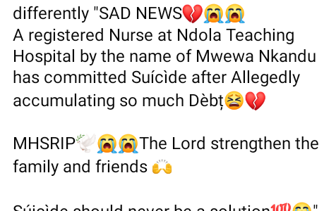 SA|| Young Zambian nurse commits suicide over debt